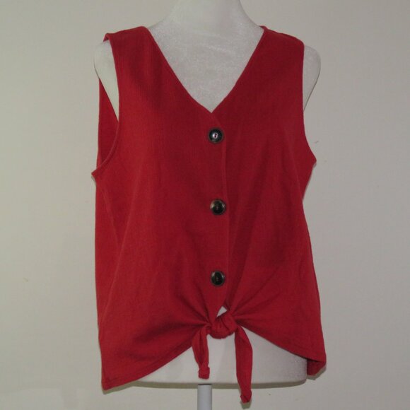Old Navy Women's Red Sleeveless Button-Up Top with Bottom Tie Size L (C1514) - Picture 2 of 7